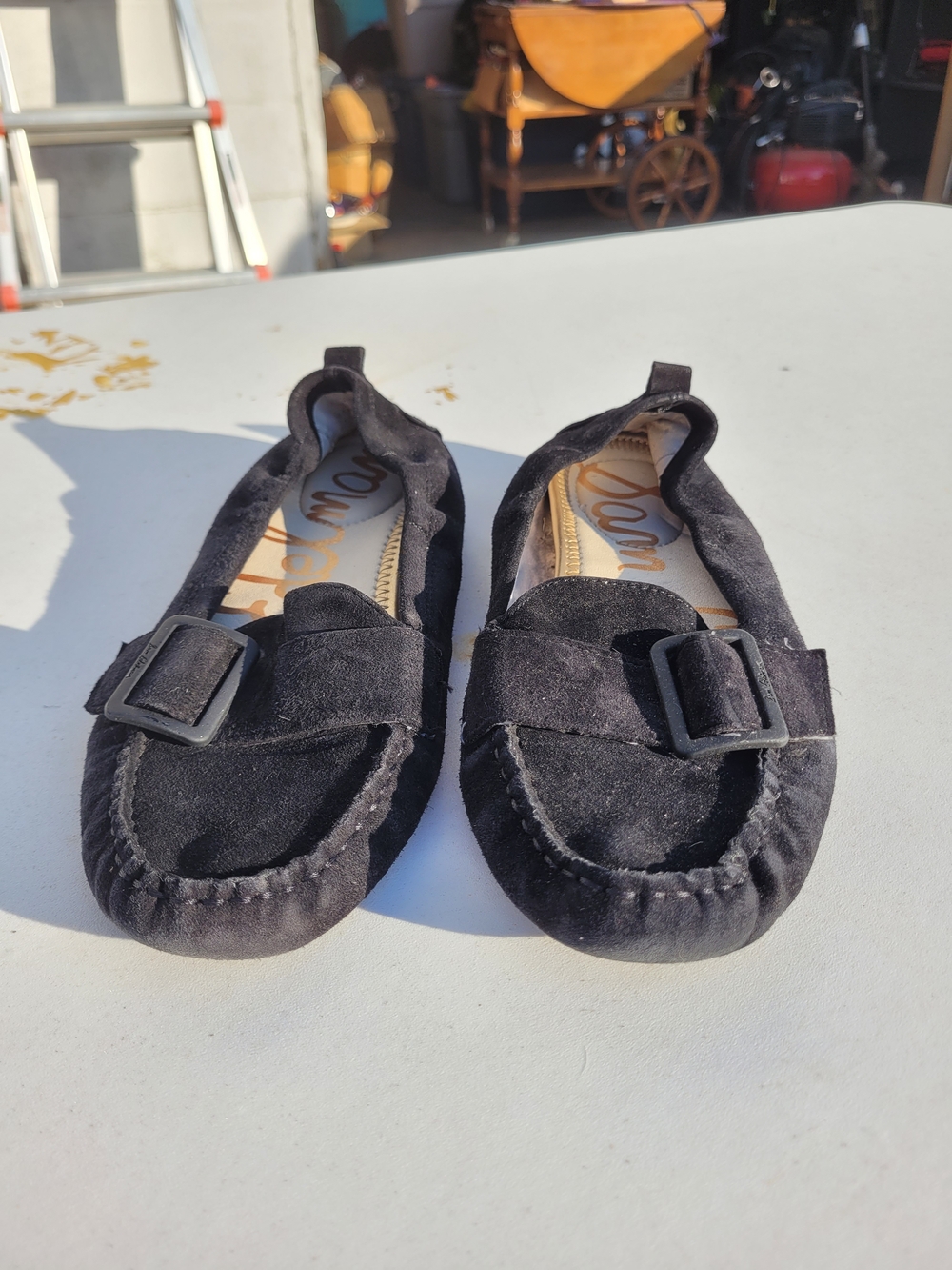 Sam Edelman Black Suede Buckle Driving Moccasins Loafers Size 6.5